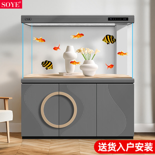 鱼缸客厅大型2023新款 超白轻奢底滤屏风落地家用隔断生态水族箱