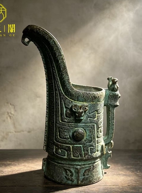 仿古商兽面纹扁体酒尊分酒器盛酒器国家宝藏文玩桌面摆件装饰收藏
