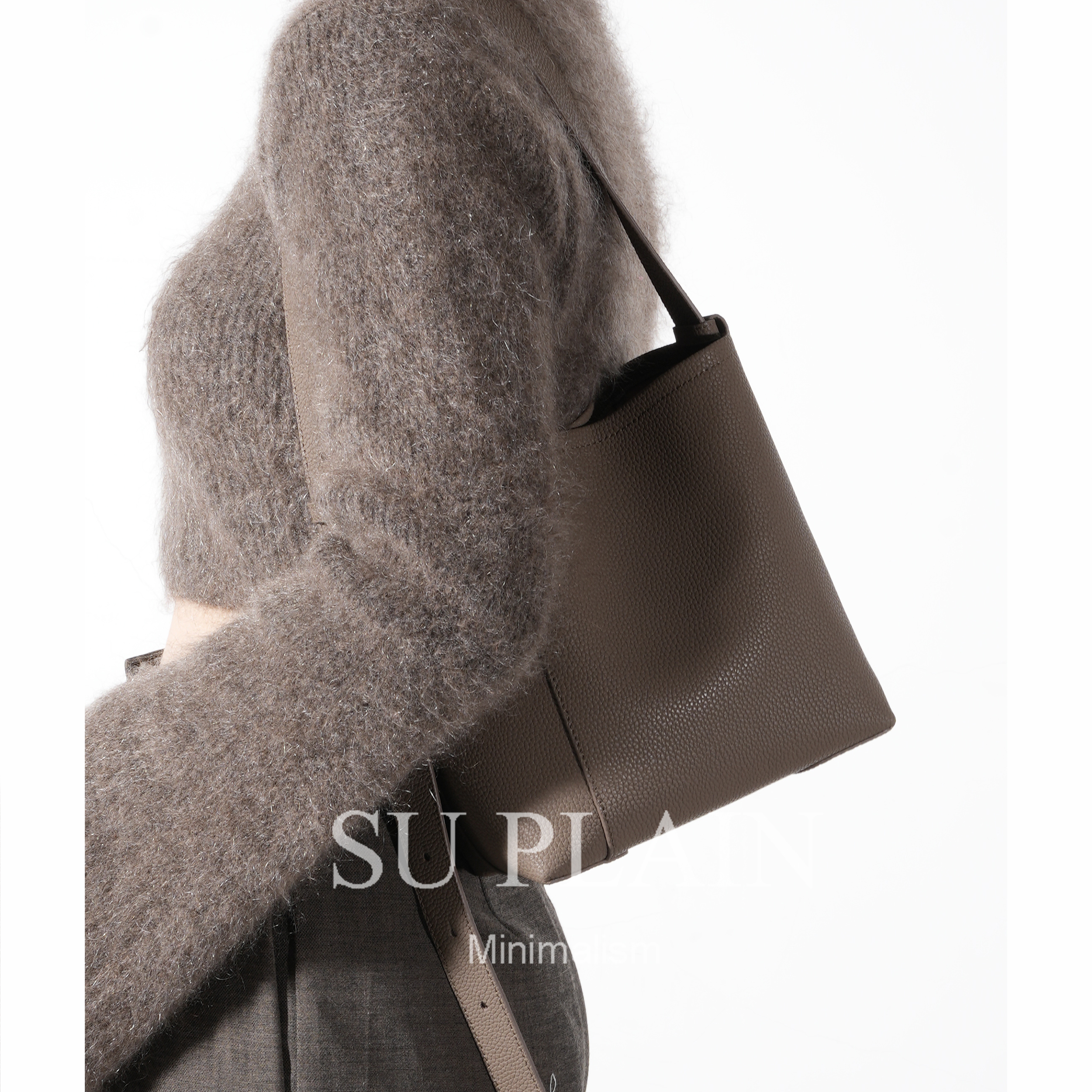 SUPLAIN  小众百搭高级时尚真皮牛皮女包单肩斜挎水桶包