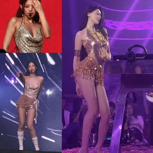 blackpink金智妮同款演出服酒吧dsj挂脖吊带亮片性感辣妹系带背心