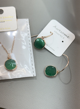 韩国进口东大门新款S925纯银轻奢祖母绿耳钉耳环配饰女