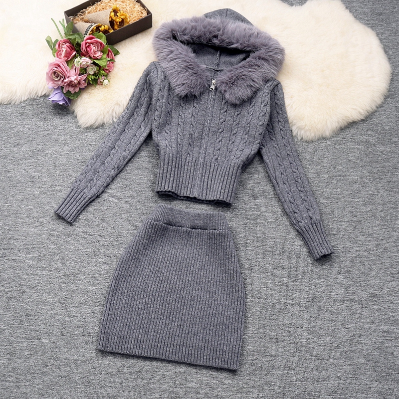 冬季拉链针织两件套装纯欲甜辣妹