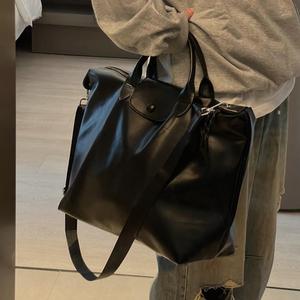 B218-B53-P60手提斜挎包时尚可拆卸肩带拉链旅行包简约通勤男女黑图片