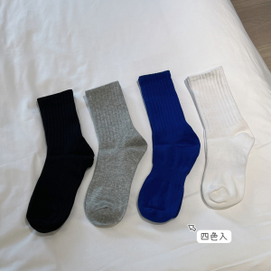 B218-W130-P26日潮男士纯色休闲棉袜子中长筒条纹袜2023图片