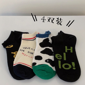 B218-W115-P20卡通可爱个性字母情侣男女款短筒低帮袜子夏天新款