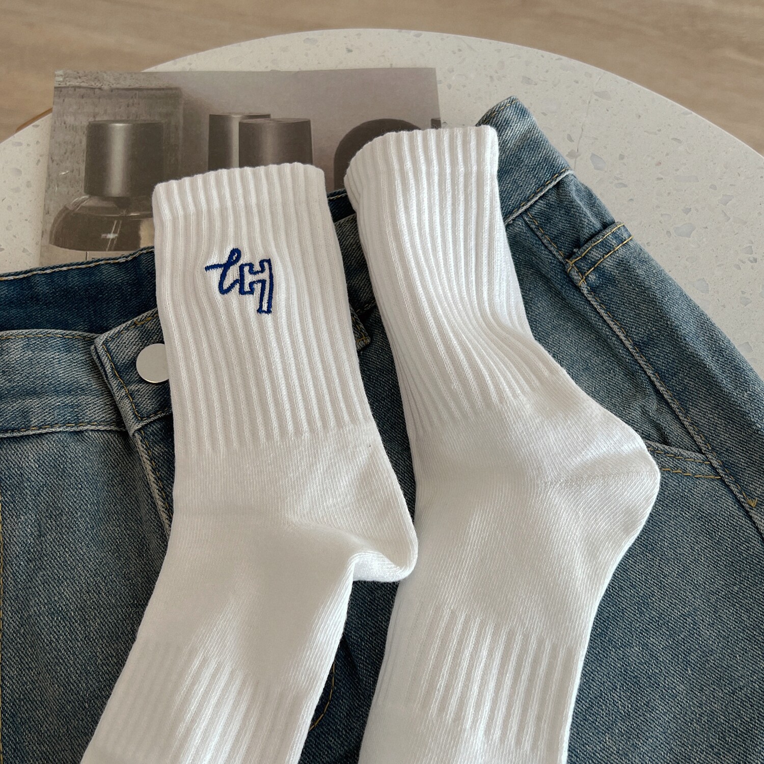 B218-W122-P20情侣男女中筒袜袜子刺绣韩版学院风纯色字母棉新款，袜子，星座1613（原B218）