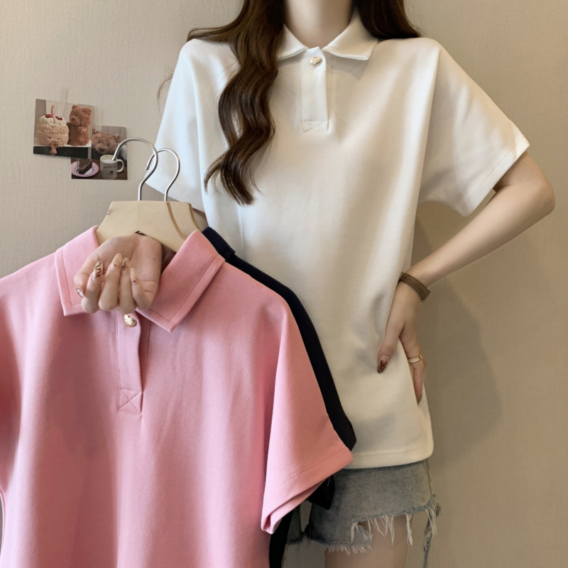 实拍 实价250g 6535棉珠地 2025年夏季polo领短袖T恤女爱心纽扣