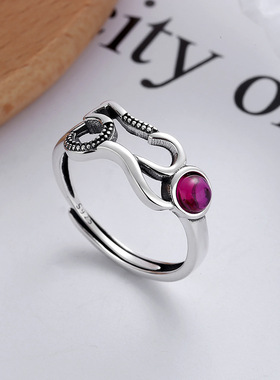 云尚服饰S925纯银钩针带线520数字镶石榴石女友礼物开口戒指