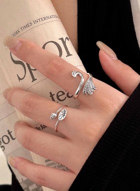 云尚服饰s925纯银孔雀钩针带线开口戒指 莲花戒指