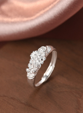 云尚服饰S999纯银复古繁华似锦开口可调节戒指足银活口新款指环