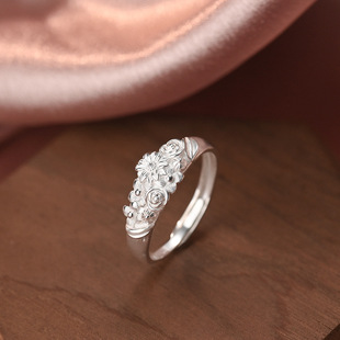 云尚服饰S999纯银复古繁华似锦开口可调节戒指足银活口新款指环