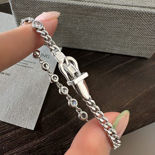 云尚服饰S925纯银满钻泡泡表带扣手链精致古巴链女手饰