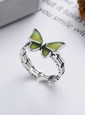 云尚服饰S925纯银韩小清新温感滴胶变色小蝴蝶镂空设计开口戒指