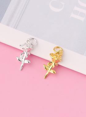 云尚服饰S925纯银实心玫瑰花吊坠挂件diy手链银饰配件材料