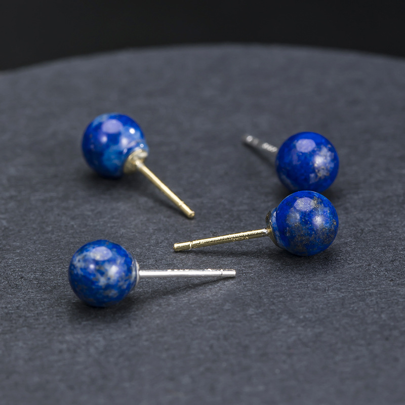 云尚服饰s925银韩版小清新搭配青金石耳饰时尚轻奢简约耳钉