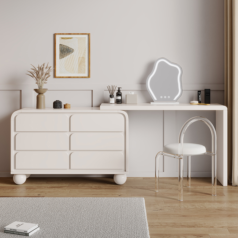 奶油风梳妆台斗柜一体
