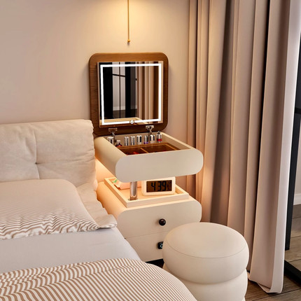 梳妆台卧室小型床头柜一体可移动法式奶油风小户型迷你实木化妆桌