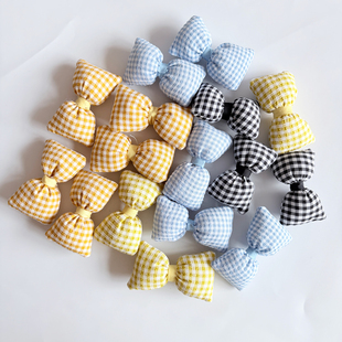 帽服饰材料 7cm可爱小格子蝴蝶结DIY毛绒玩具玩偶配件格纹发饰鞋