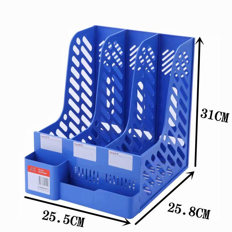 펜 홀더가 있는 XINQI 3그리드 랙 파일 랙 펜 홀더 파일 상자 저장 데이터 랙 파일 열 트리플 파일 바구니