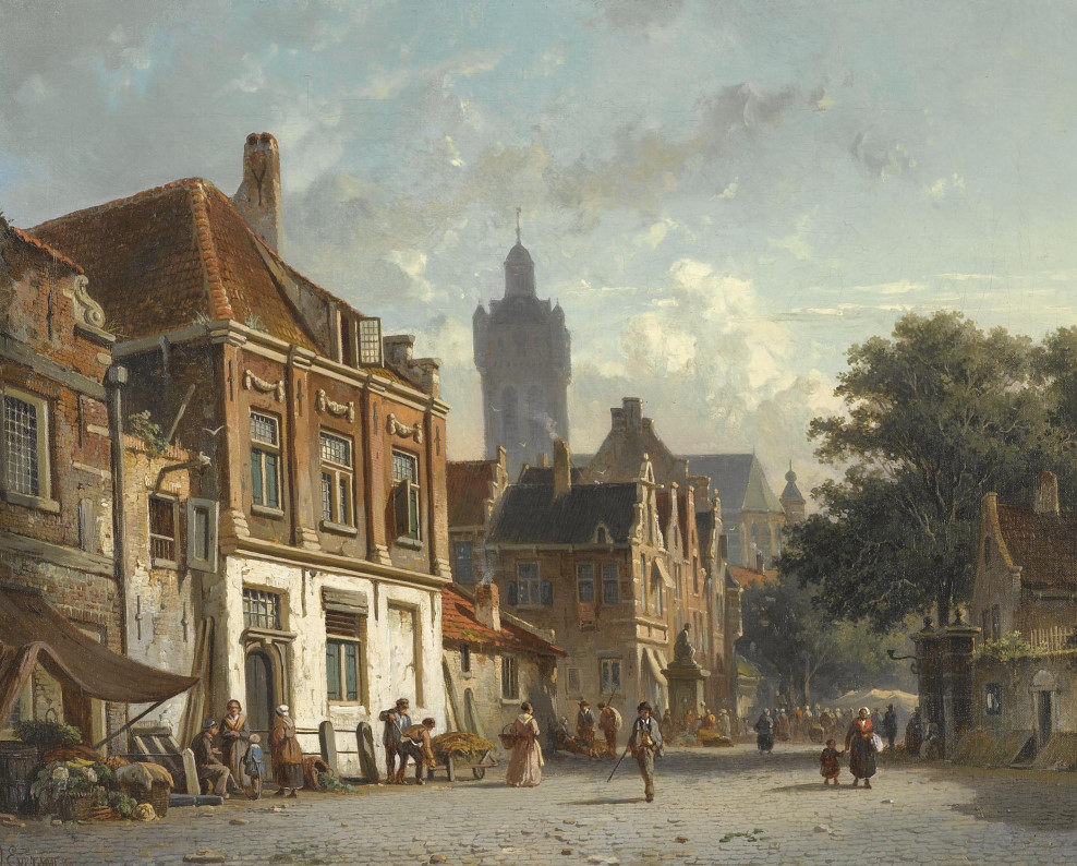 *C121【荷兰】Adrianus Eversen 城镇景观油画、水彩网传电子图库