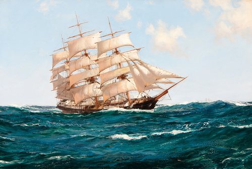 K461【英国】蒙塔古·道森（Montague Dawson）帆船油画