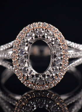 于凡珠宝 18K金镶嵌双色定制女士指环空托椭圆形8*6钻石戒环指托