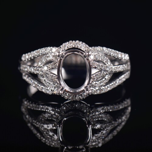 Fay Jewelry 14K金镶钻戒指女奢华设计椭圆宝石6*8镶嵌戒指空托