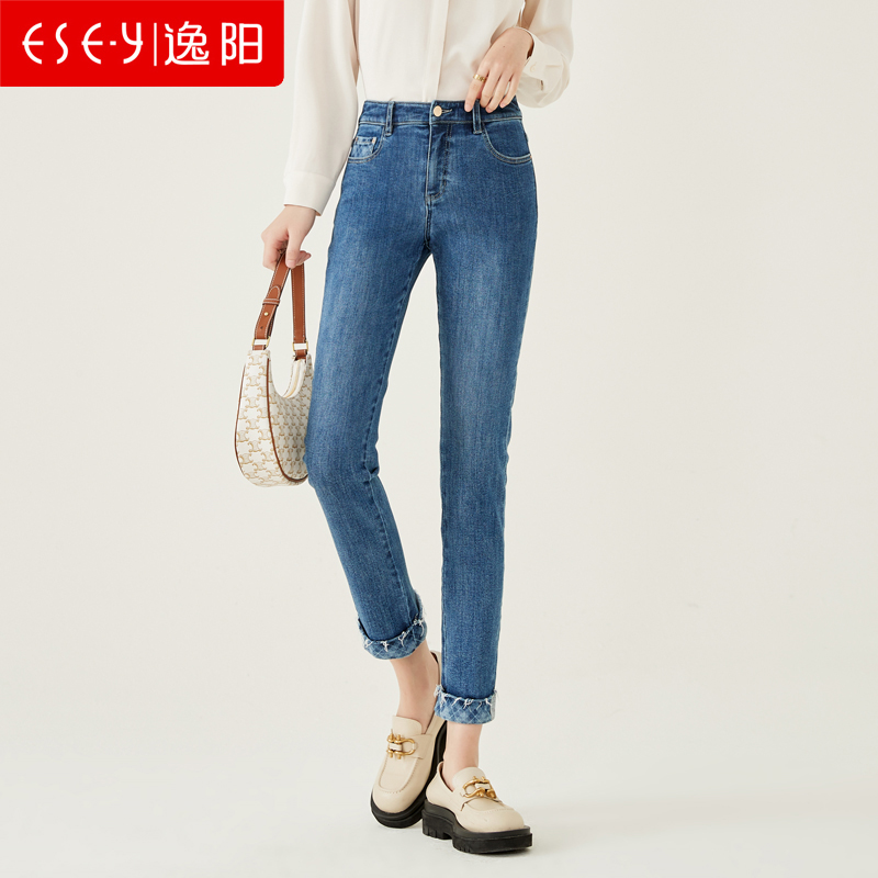 逸阳牛仔裤女2025秋季新款弹力中腰修身显瘦铅笔裤女士小脚裤清仓