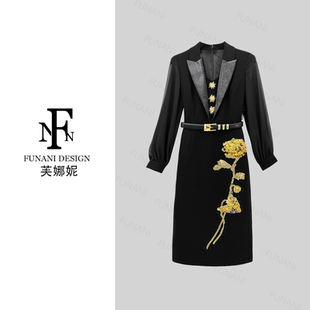 优雅气质复古休闲衣服女连衣裙FG2530023 2025新款 FNN 芙娜妮