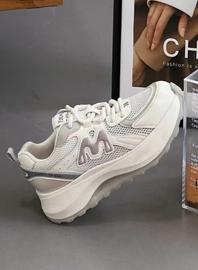 新款真皮牛皮网面透气超轻便厚底阿甘鞋女时尚运动休闲鞋2288229