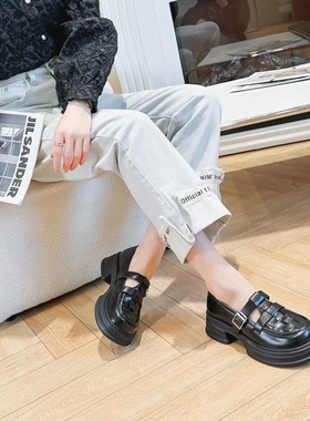 朱朱家2924春夏新款头层牛皮橡胶防滑大底时尚潮流玛丽珍鞋36150