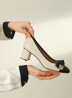 朱朱家2023春季新品方根洋气淑女高品质小香风蝴蝶结小单鞋310032