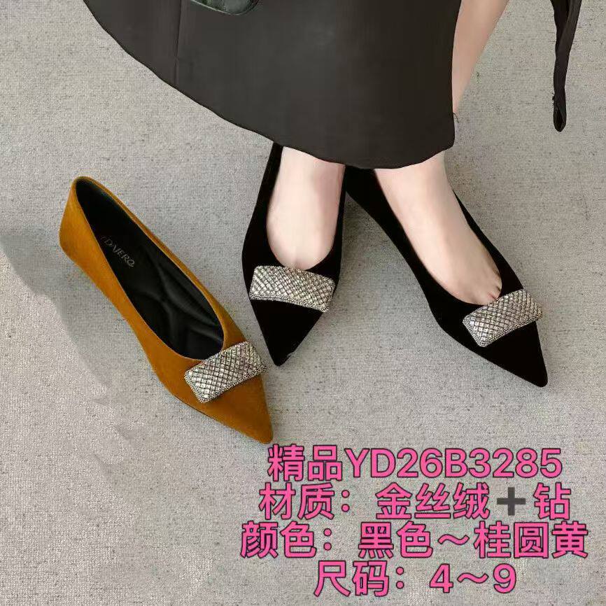 一代佳人金丝绒平底水钻高跟鞋绒面低跟单鞋年早春季新款26B3285
