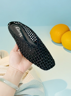 羊皮版夏季新款时尚百搭包头刺绣半拖鞋外穿一脚蹬平底拖鞋67112