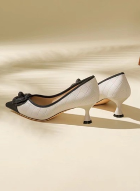 正品2023春秋新品3-5公分小矮跟山茶花淑女小单鞋297199