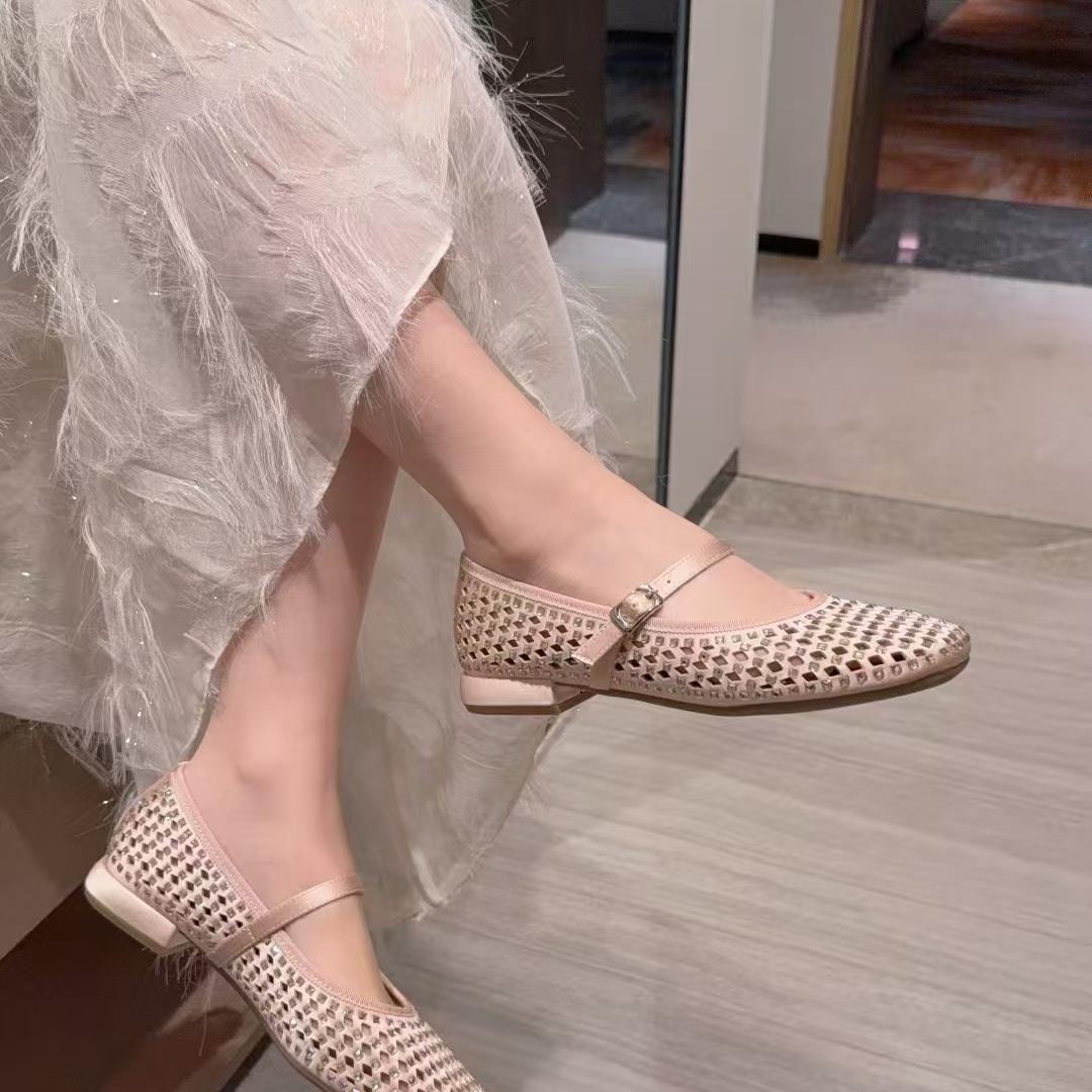 专柜正品夏季新款女鞋网面平底烫钻玛丽珍鞋单鞋女26308
