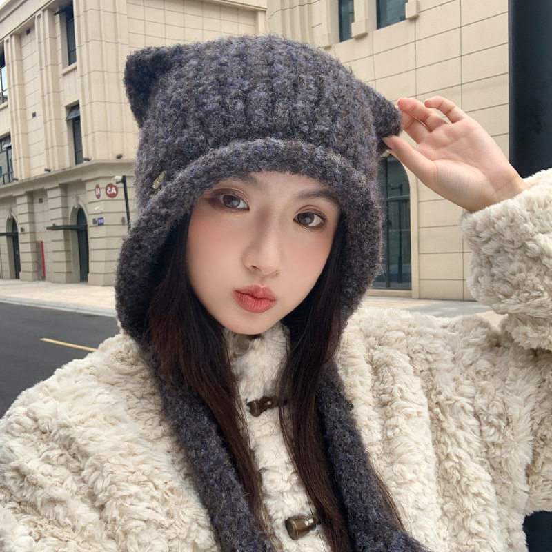 韩版冬天帽子女款可爱甜美针织毛线帽休闲百搭大头围显脸小包