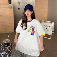 實拍 春夏季韓版新款撞色格子短袖T恤女