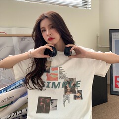實拍 韓版寬鬆復古印花短袖T恤女
