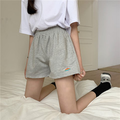 Real shot Retro High Waist loose A-line Wide Leg Pants Black versatile embroidered sports shorts female