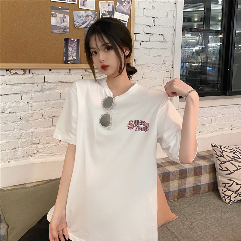 Real American cartoon loose thin versatile solid color short sleeve T-shirt student girl 2021 summer