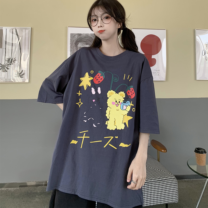 Real shot of new Korean children's cartoon printed short sleeve T-shirt