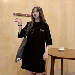 實拍 韓版字母寬鬆中長款短袖T恤