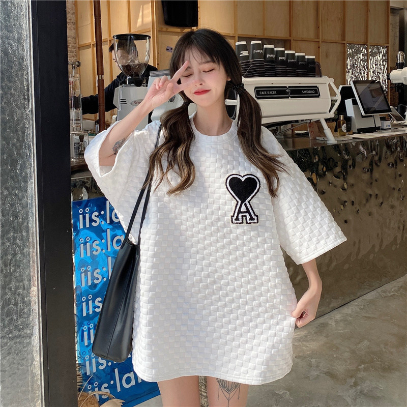 實拍 春季韓版新款提花白色短袖T恤女