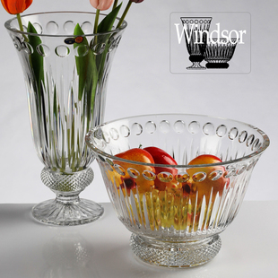 欧式 捷克原装 高档水晶玻璃深果斗带脚花瓶摆件 Windsor系列