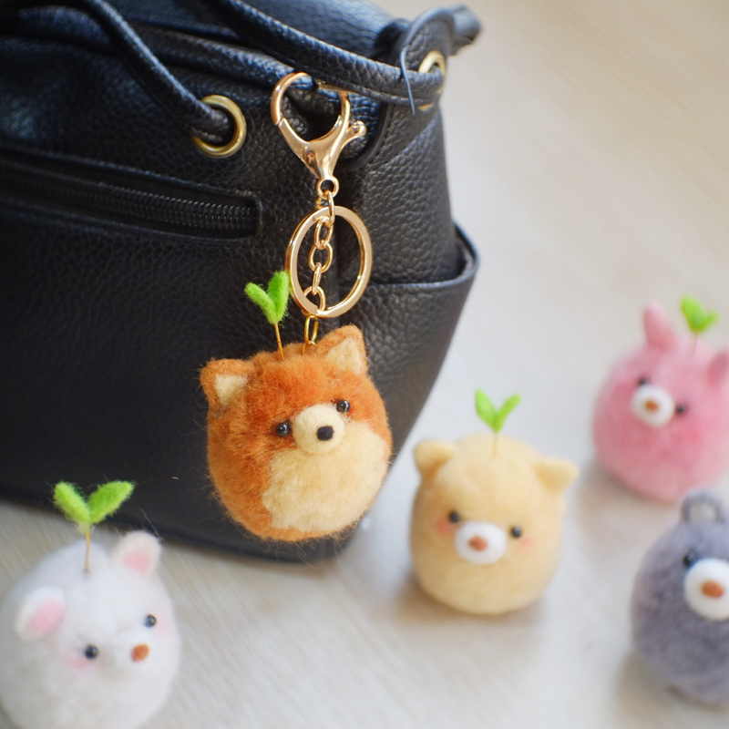 2018新品羊毛毡戳戳乐diy蓬蓬球小草灰熊蛋黄白兔柴犬玩偶材料包