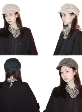 「超级变变变」不易变形的桑蚕丝混羊毛秋冬保暖褶皱报童帽