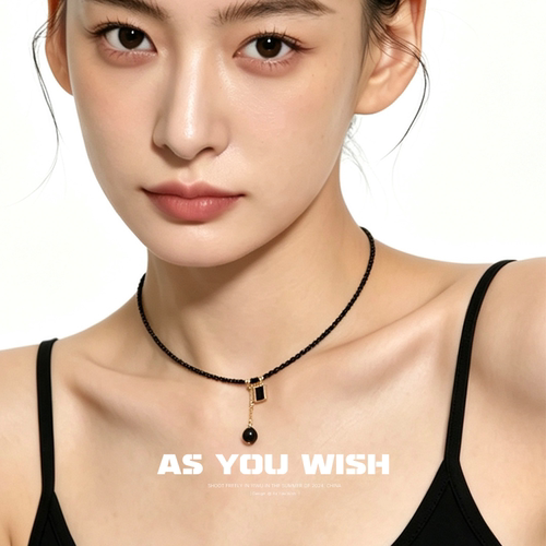 简约时尚黑色水晶串珠项链