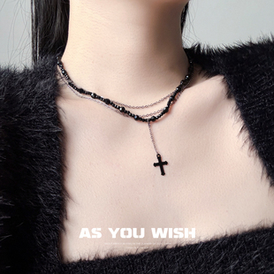 ASYOUWISH 捆绑与束缚暗黑十字架多层项链个性甜酷高级感锁骨链女