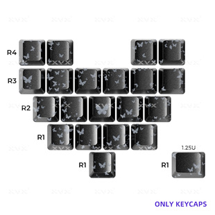 XVX 蝴蝶键帽黑色爱心增补图案透光IMD磁轴机械键盘键帽无刻ev63